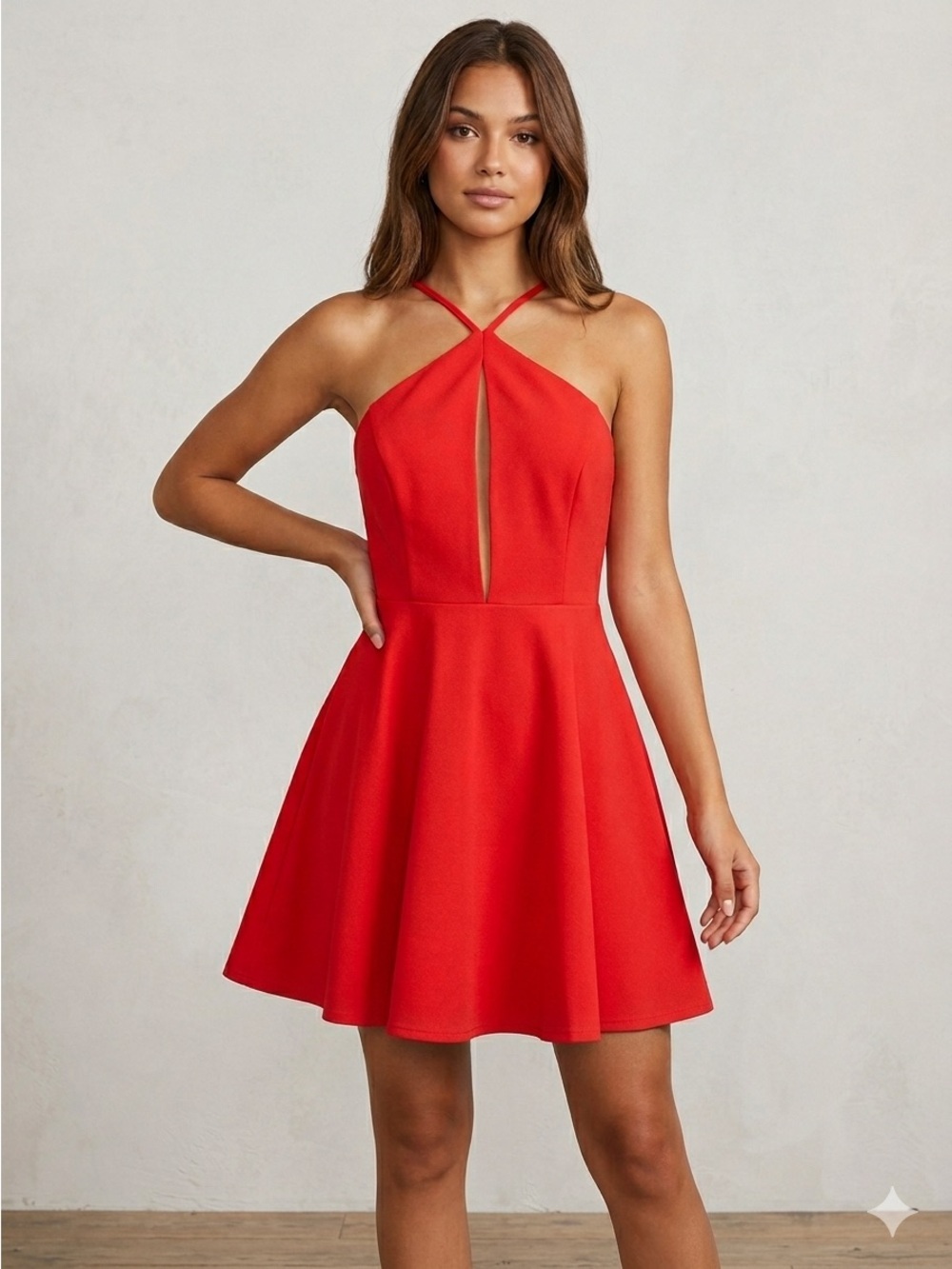 Ginger Fizz Red Halter Keyhole Fit & Flare Dress M Open Back Skater size M
